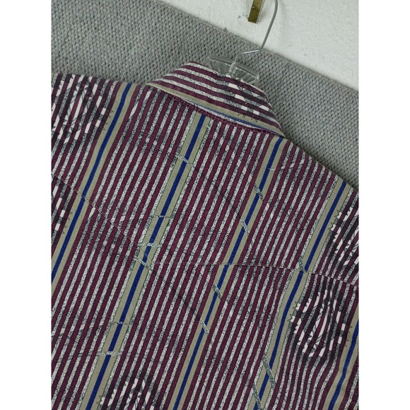 Wrangler Cowboy Cut Shirt Men 16.5-34 Burgundy Striped Western Long Tail - Picture 5 of 9